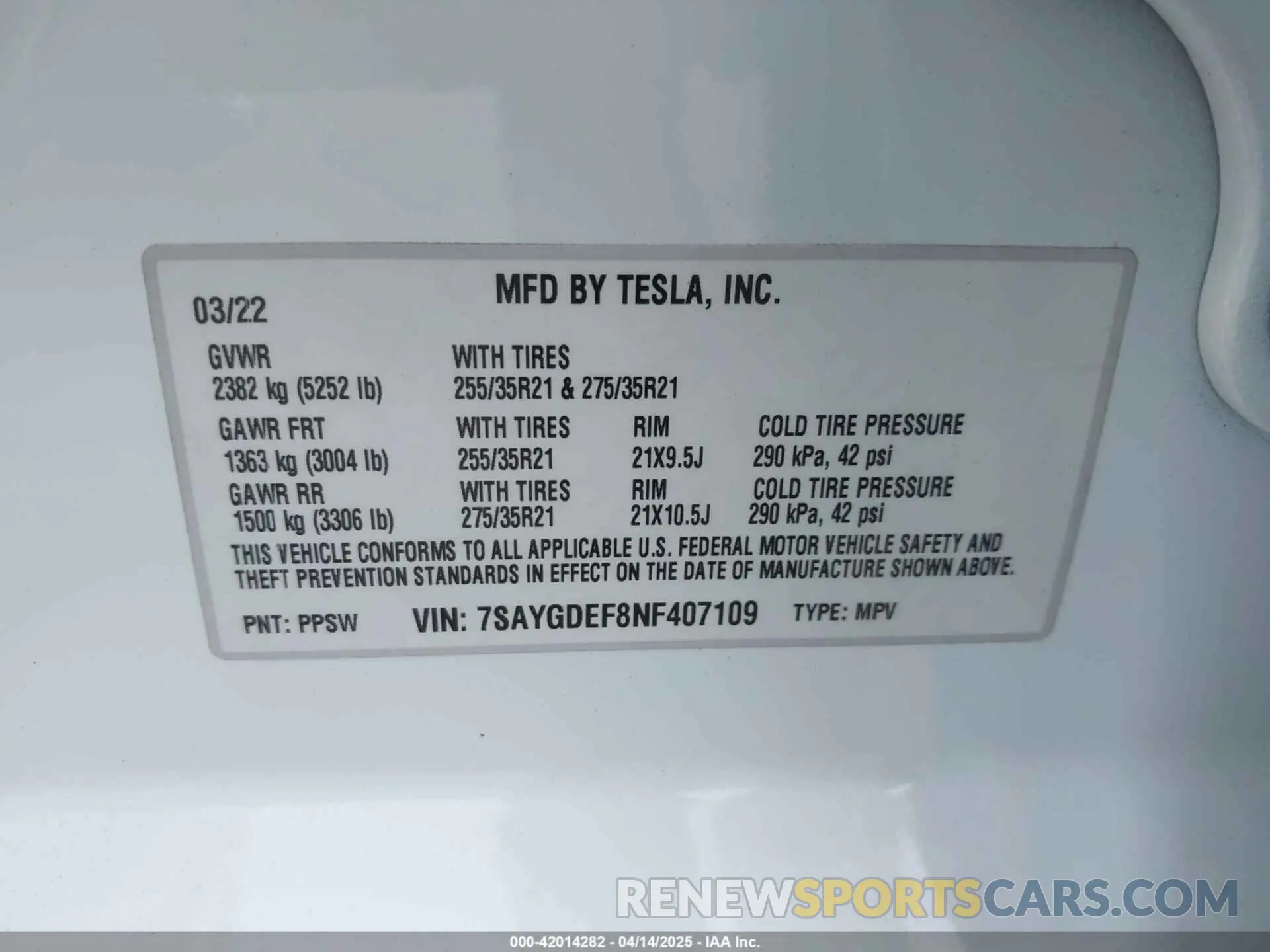 9 Photograph of a damaged car 7SAYGDEF8NF407109 TESLA MODEL Y 2022
