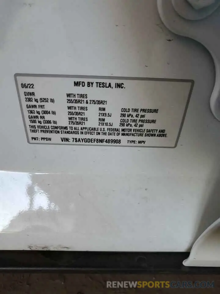 15 Photograph of a damaged car 7SAYGDEF8NF489908 TESLA MODEL Y 2022