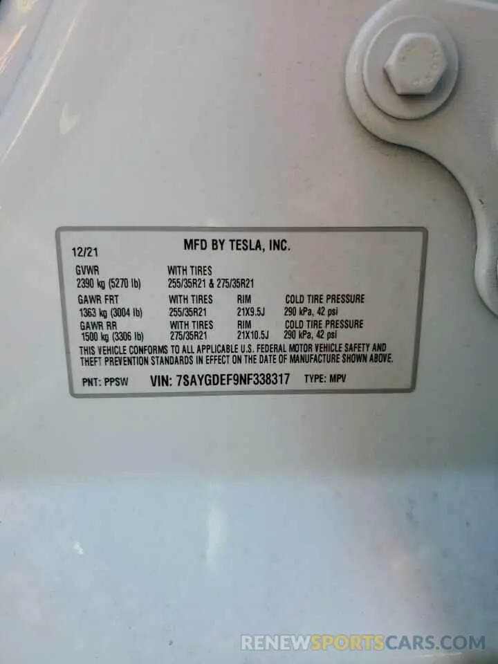 13 Photograph of a damaged car 7SAYGDEF9NF338317 TESLA MODEL Y 2022