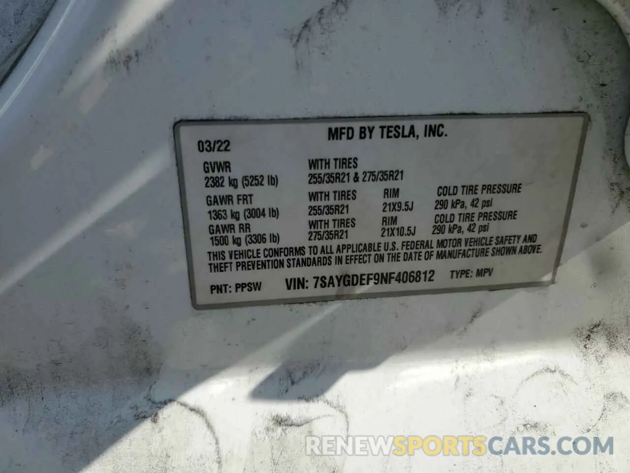 15 Photograph of a damaged car 7SAYGDEF9NF406812 TESLA MODEL Y 2022