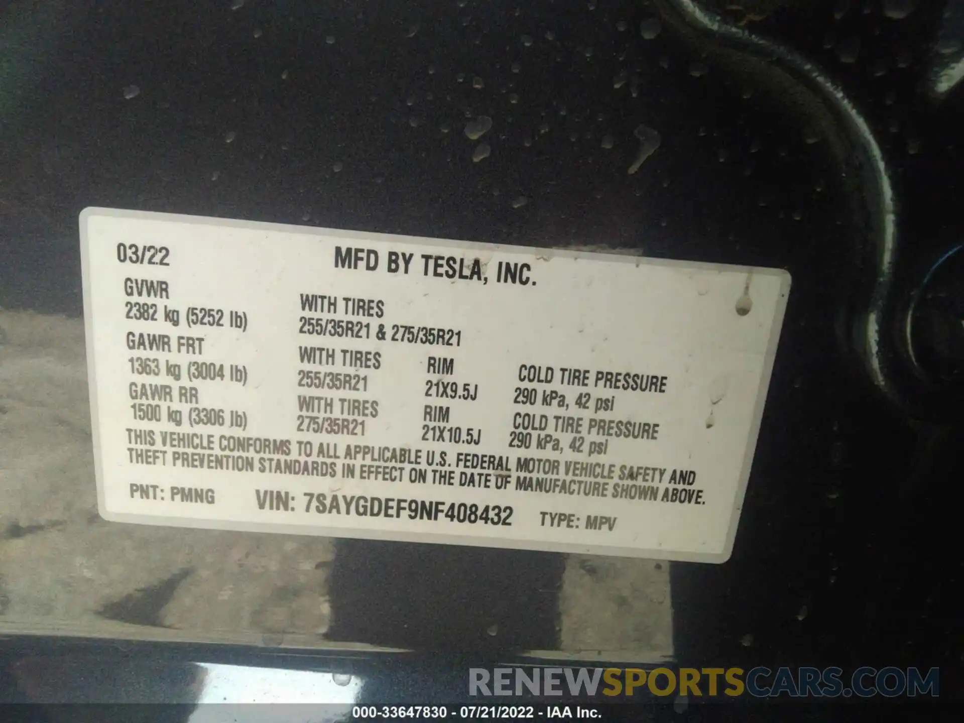 9 Photograph of a damaged car 7SAYGDEF9NF408432 TESLA MODEL Y 2022