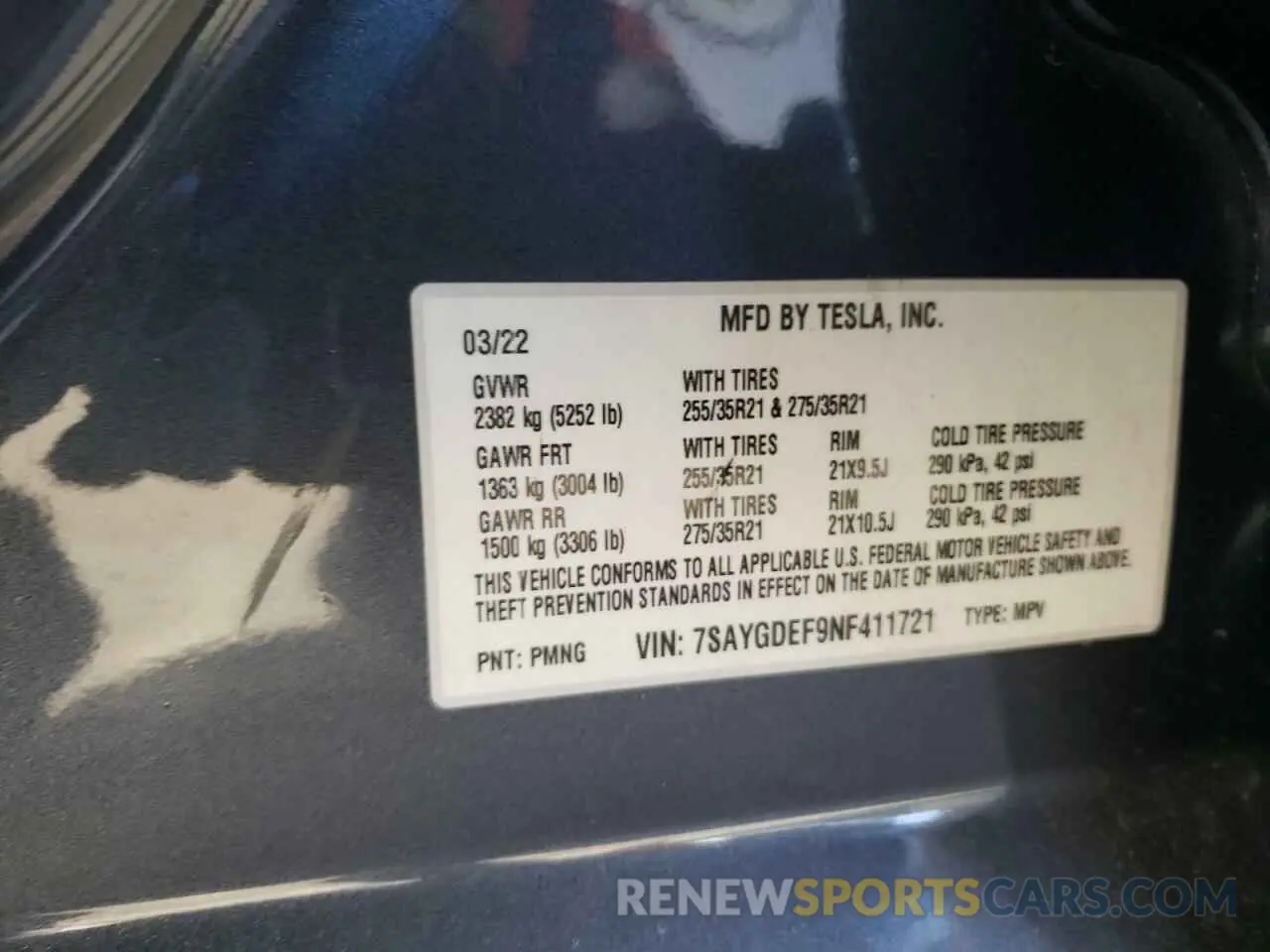 13 Photograph of a damaged car 7SAYGDEF9NF411721 TESLA MODEL Y 2022