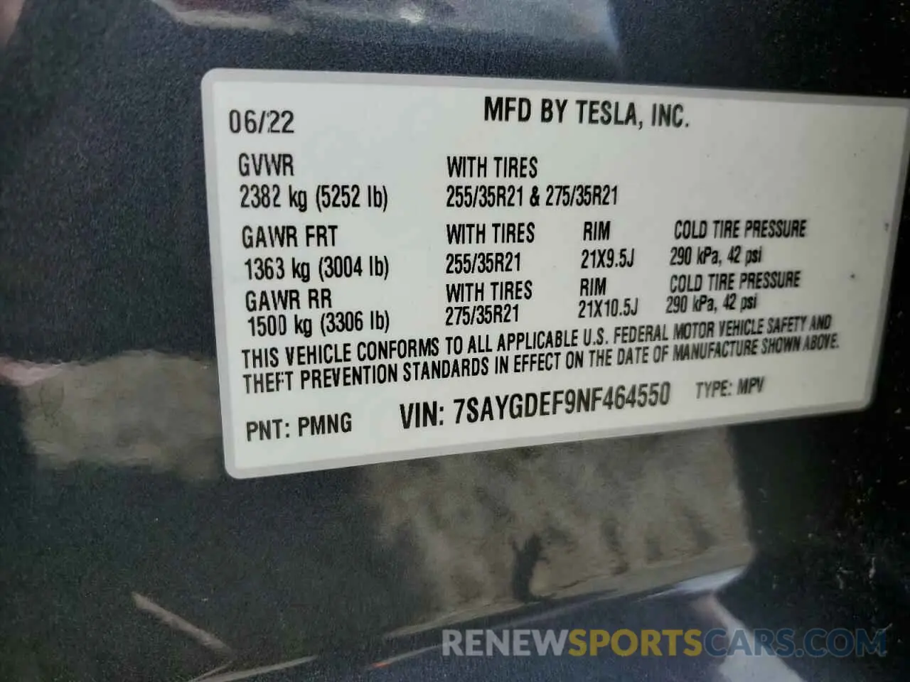 13 Photograph of a damaged car 7SAYGDEF9NF464550 TESLA MODEL Y 2022