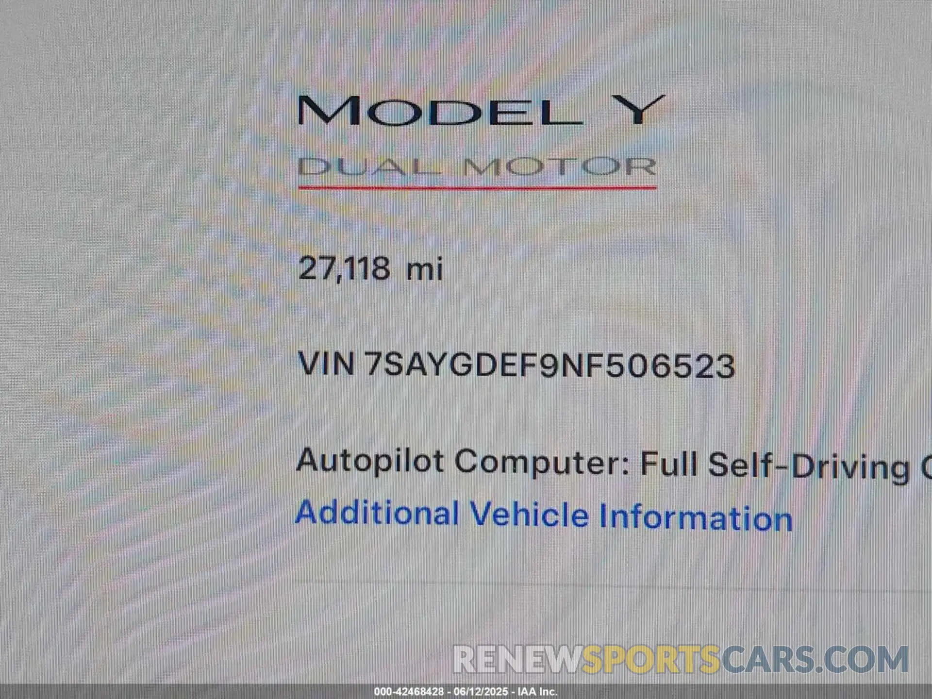 15 Photograph of a damaged car 7SAYGDEF9NF506523 TESLA MODEL Y 2022