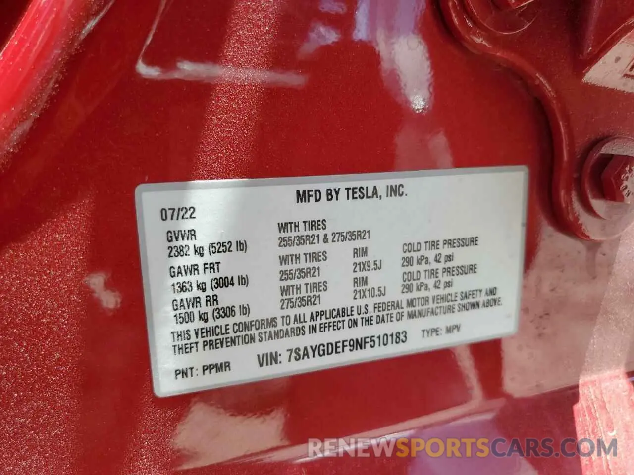 13 Photograph of a damaged car 7SAYGDEF9NF510183 TESLA MODEL Y 2022