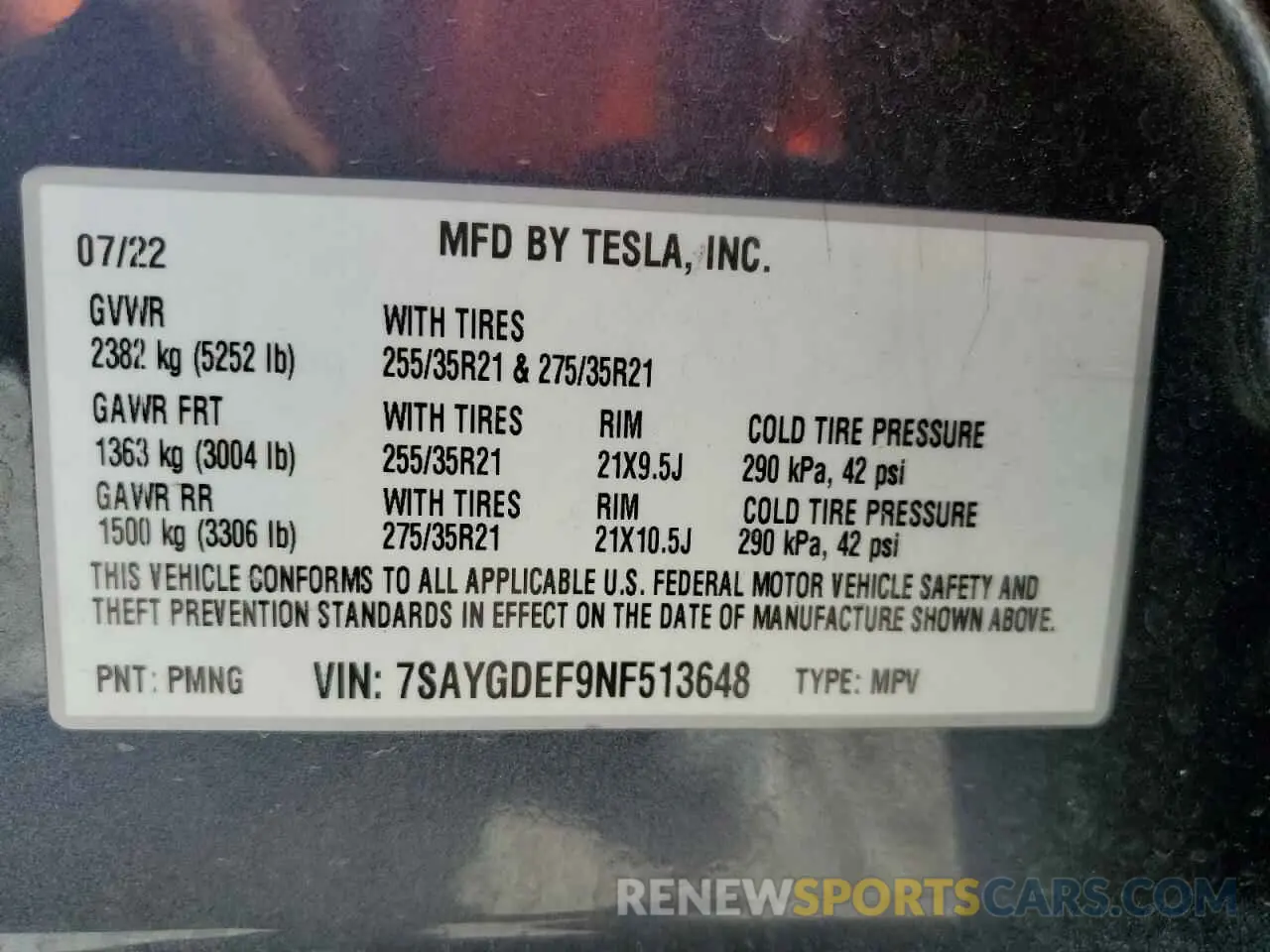 12 Photograph of a damaged car 7SAYGDEF9NF513648 TESLA MODEL Y 2022