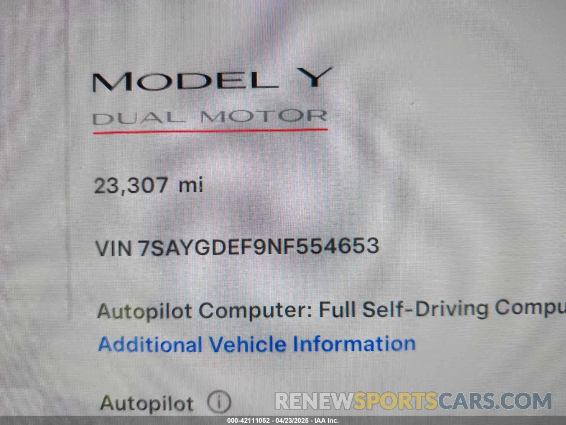15 Photograph of a damaged car 7SAYGDEF9NF554653 TESLA MODEL Y 2022