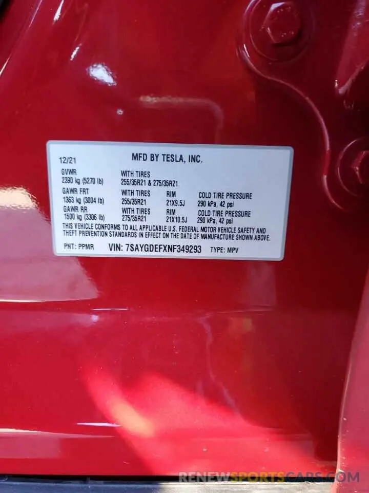 12 Photograph of a damaged car 7SAYGDEFXNF349293 TESLA MODEL Y 2022