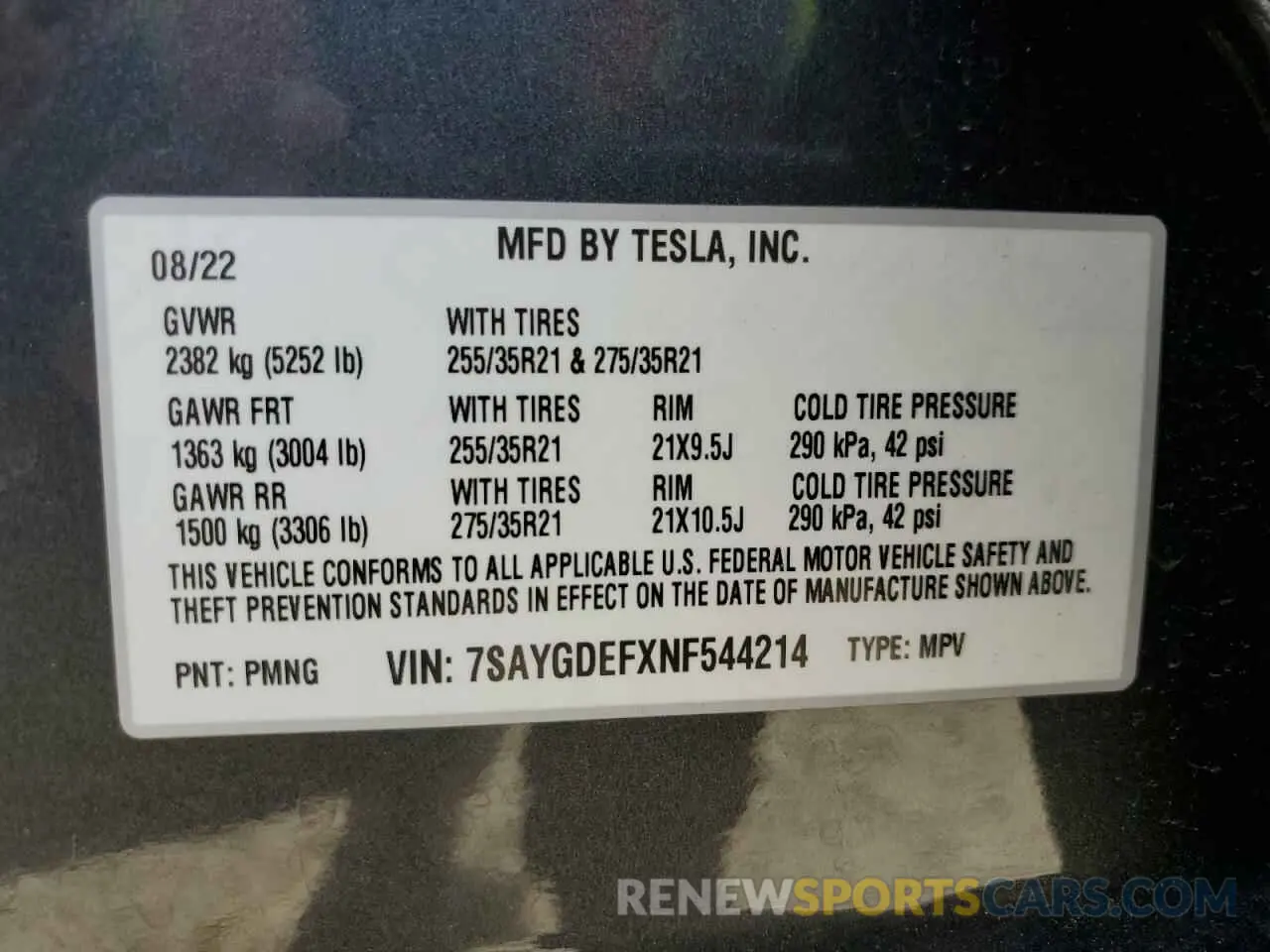 12 Photograph of a damaged car 7SAYGDEFXNF544214 TESLA MODEL Y 2022