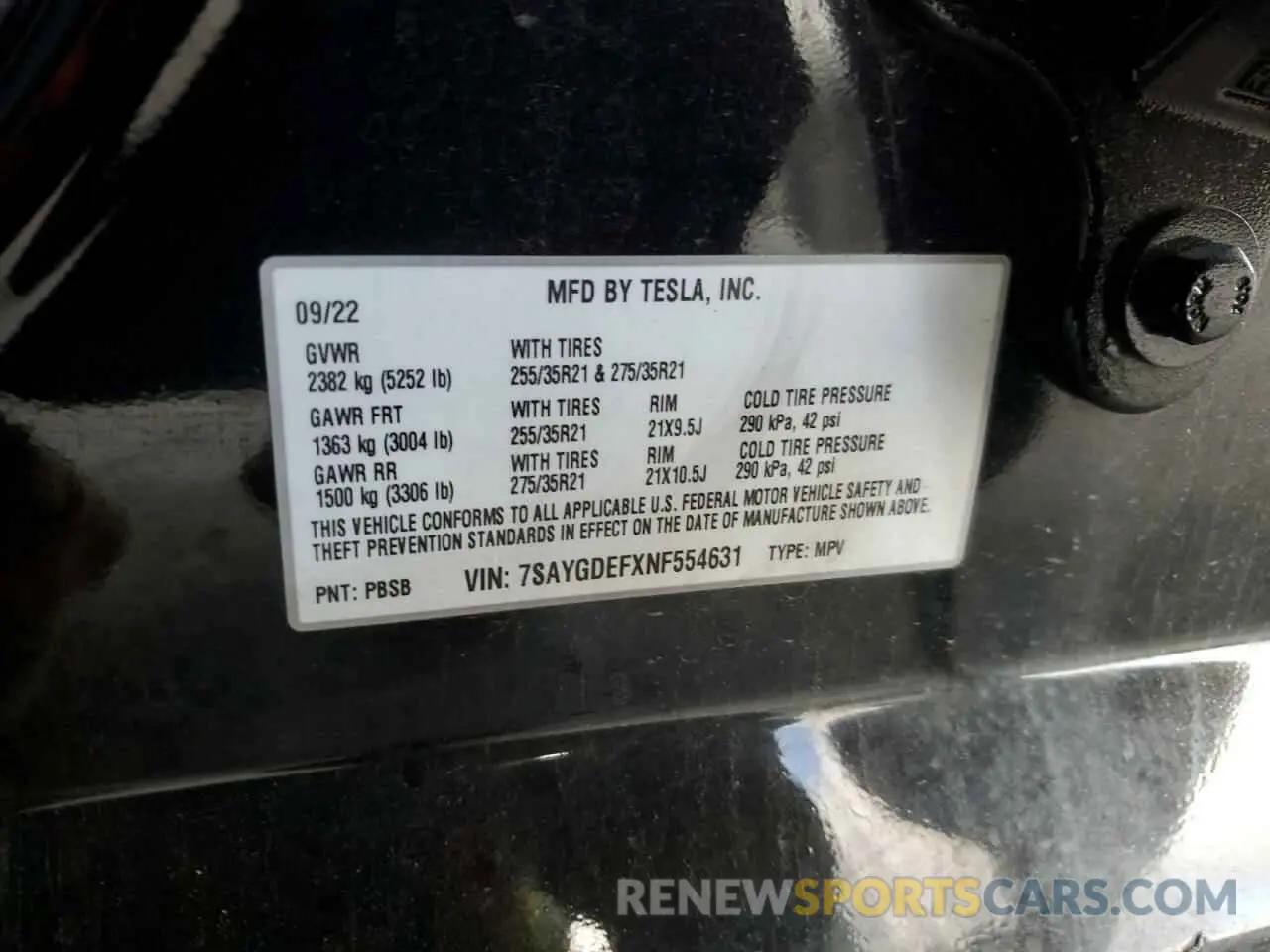 15 Photograph of a damaged car 7SAYGDEFXNF554631 TESLA MODEL Y 2022