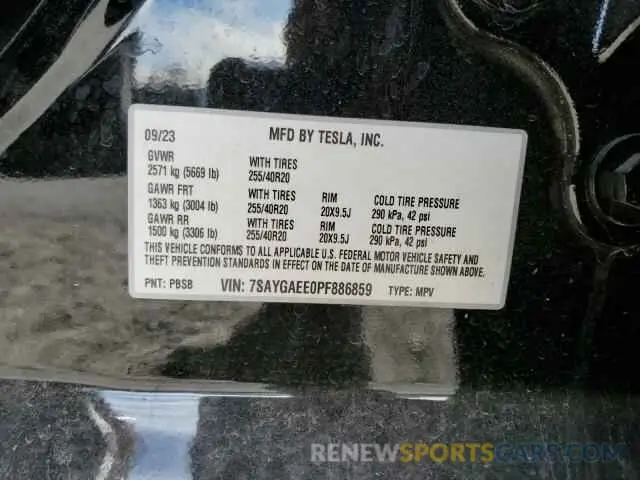 12 Photograph of a damaged car 7SAYGAEE0PF886859 TESLA MODEL Y 2023