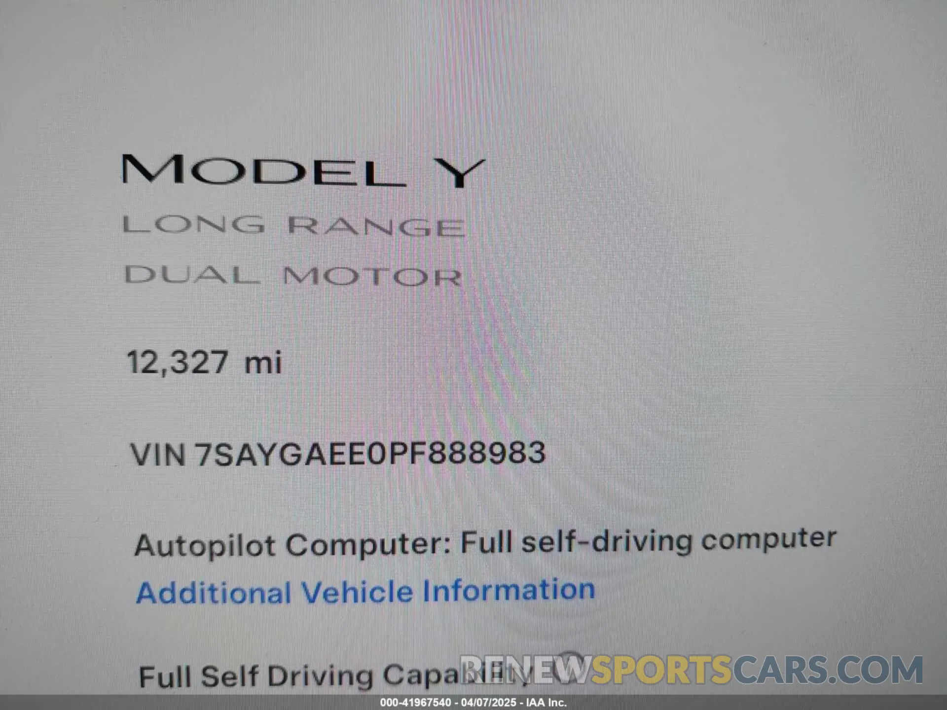 15 Photograph of a damaged car 7SAYGAEE0PF888983 TESLA MODEL Y 2023