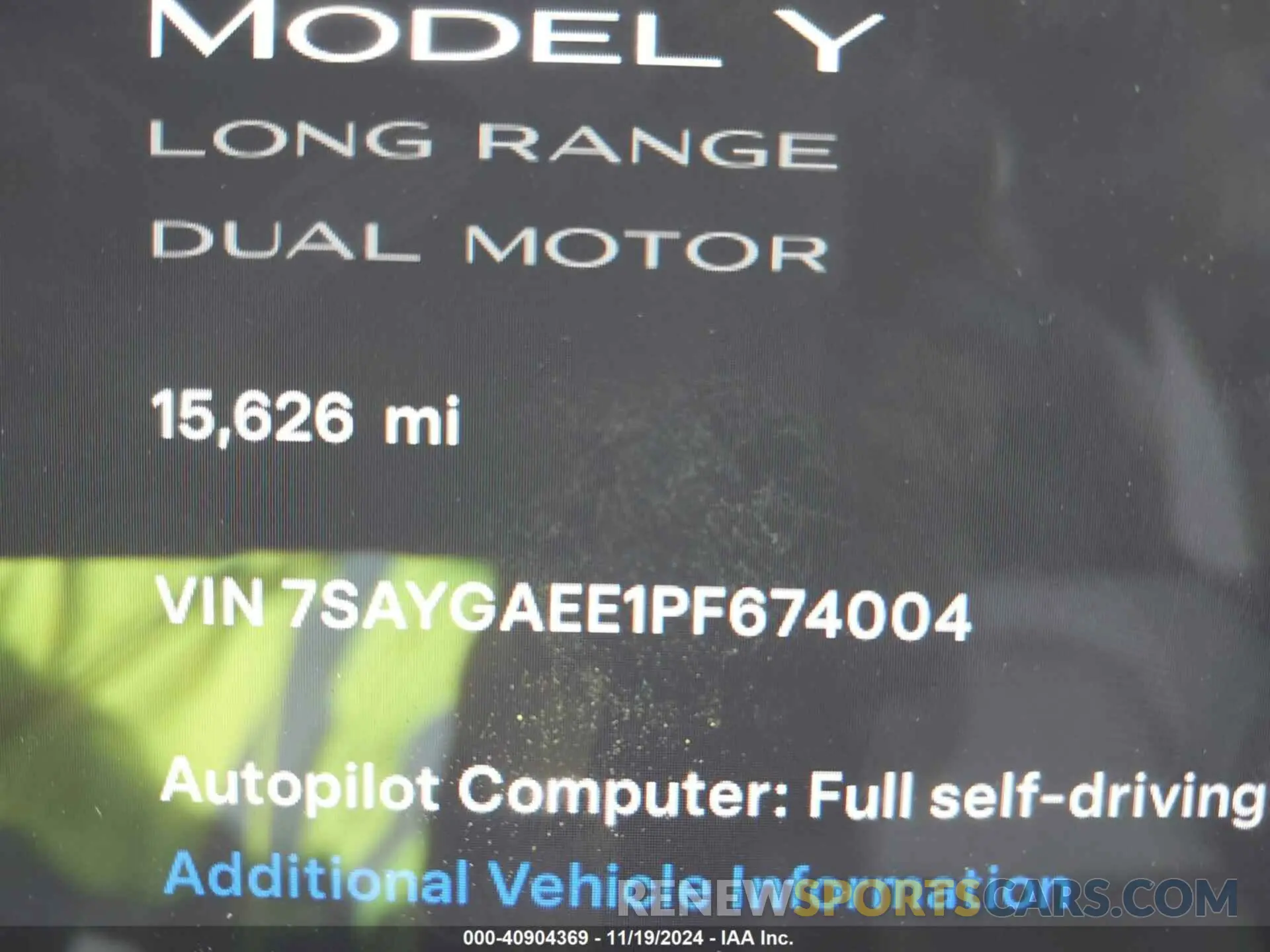 15 Photograph of a damaged car 7SAYGAEE1PF674004 TESLA MODEL Y 2023