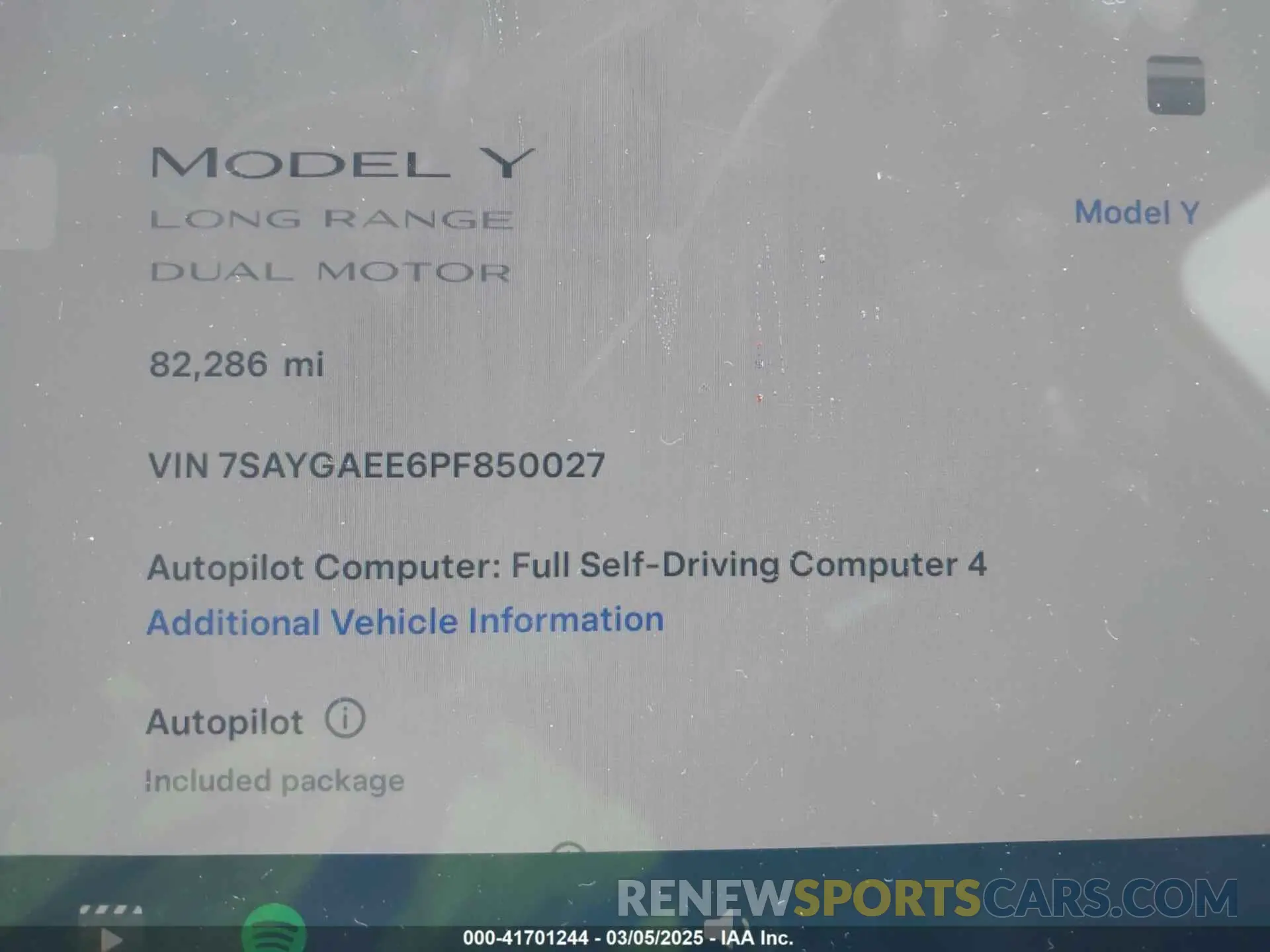 7 Photograph of a damaged car 7SAYGAEE6PF850027 TESLA MODEL Y 2023