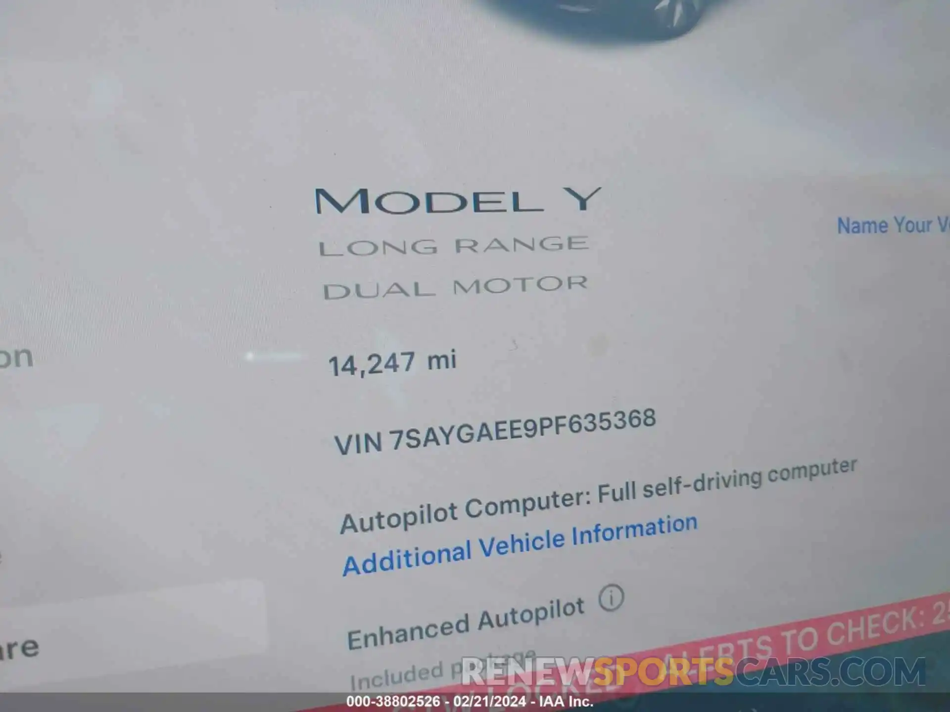 15 Photograph of a damaged car 7SAYGAEE9PF635368 TESLA MODEL Y 2023