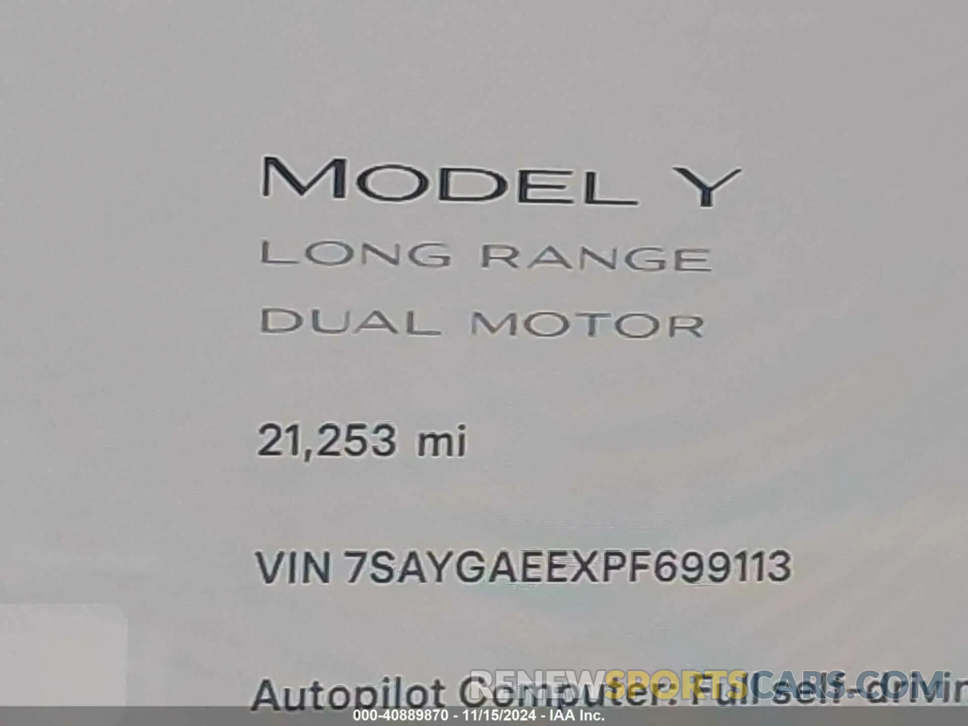 16 Photograph of a damaged car 7SAYGAEEXPF699113 TESLA MODEL Y 2023