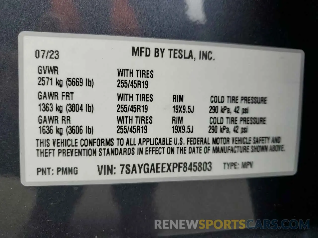 14 Photograph of a damaged car 7SAYGAEEXPF845803 TESLA MODEL Y 2023