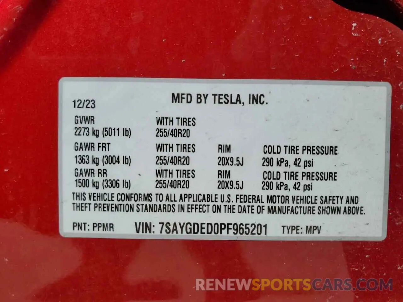 12 Photograph of a damaged car 7SAYGDED0PF965201 TESLA MODEL Y 2023