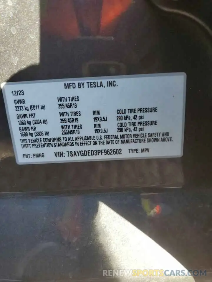 12 Photograph of a damaged car 7SAYGDED3PF962602 TESLA MODEL Y 2023