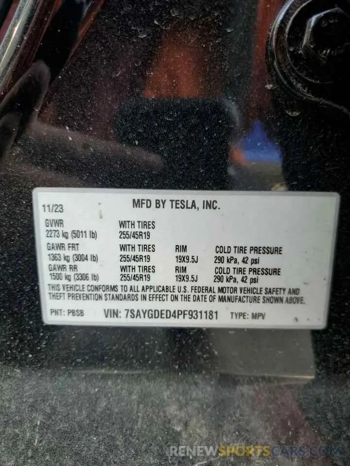 13 Photograph of a damaged car 7SAYGDED4PF931181 TESLA MODEL Y 2023