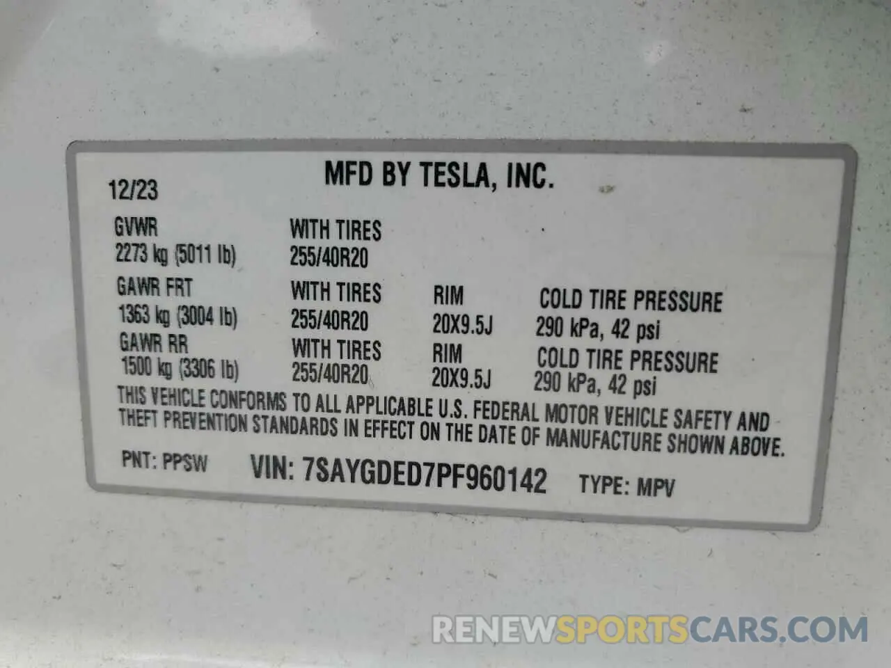 14 Photograph of a damaged car 7SAYGDED7PF960142 TESLA MODEL Y 2023