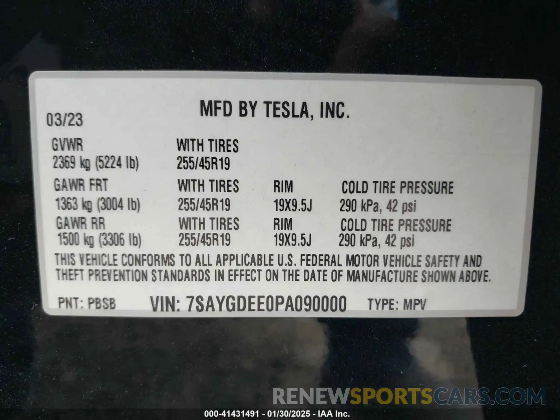 9 Photograph of a damaged car 7SAYGDEE0PA090000 TESLA MODEL Y 2023