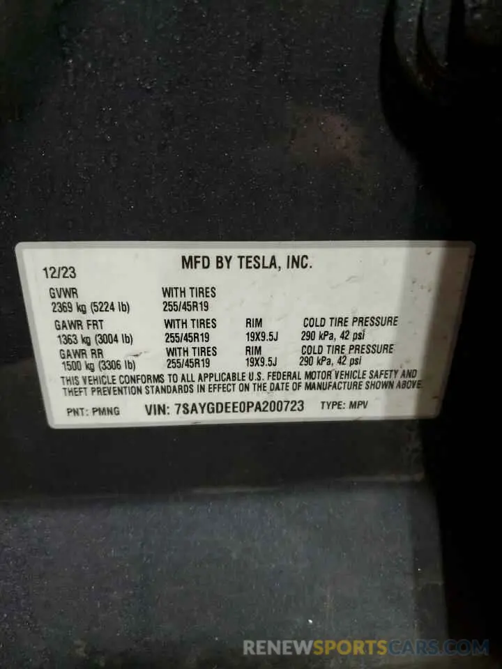 13 Photograph of a damaged car 7SAYGDEE0PA200723 TESLA MODEL Y 2023