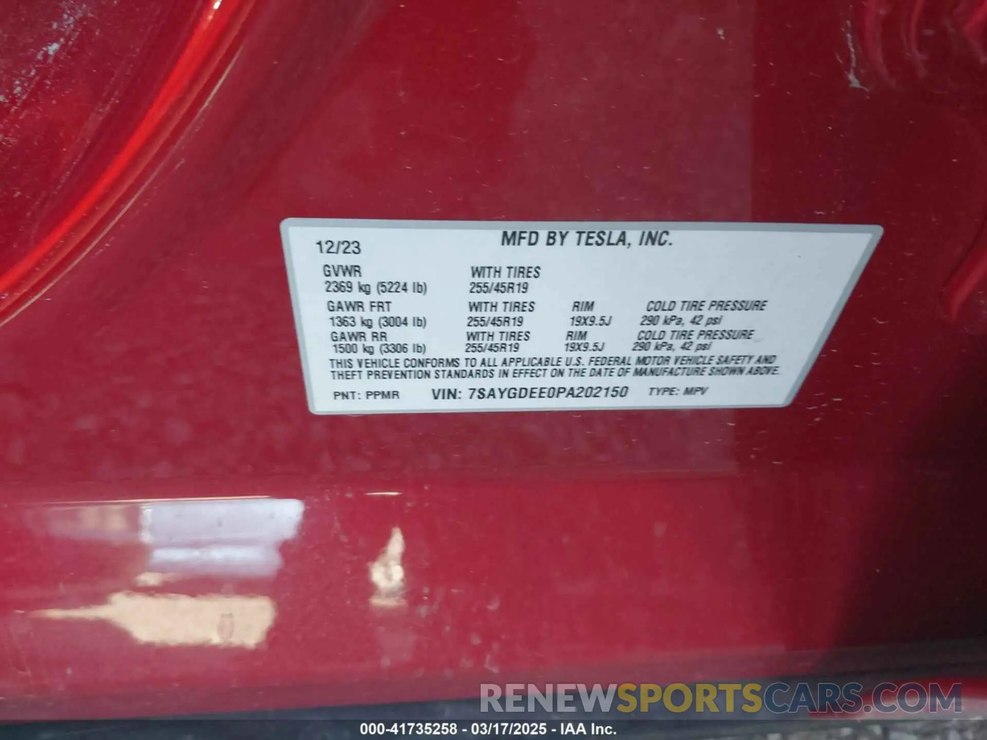 9 Photograph of a damaged car 7SAYGDEE0PA202150 TESLA MODEL Y 2023