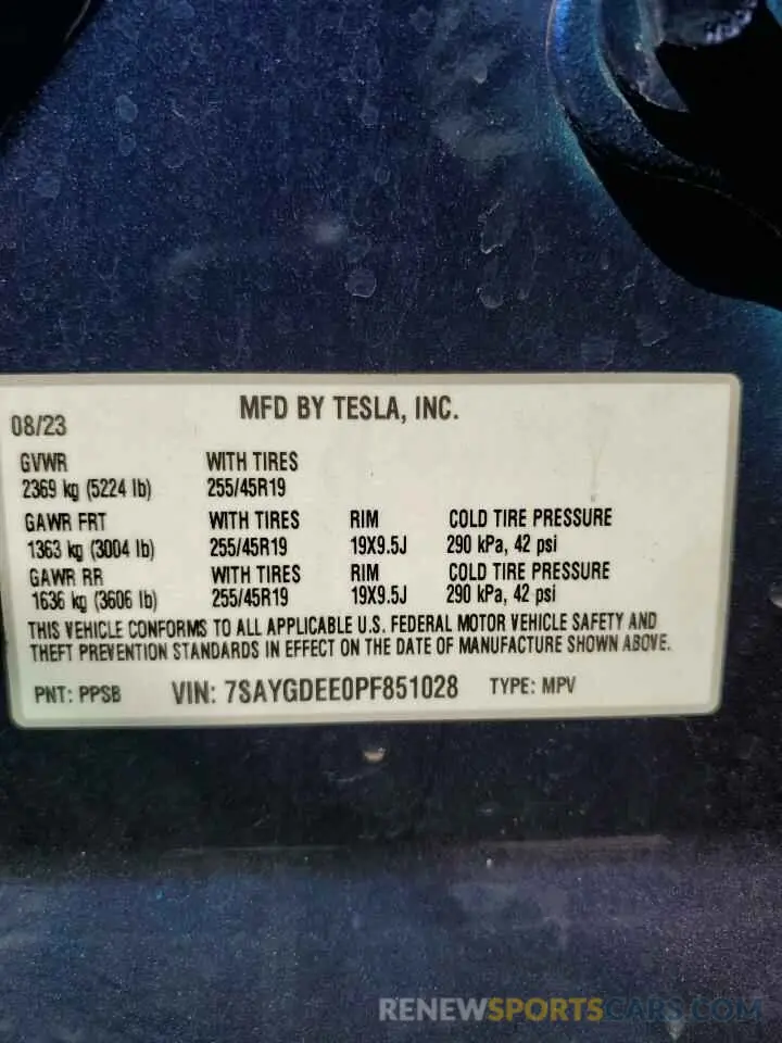 12 Photograph of a damaged car 7SAYGDEE0PF851028 TESLA MODEL Y 2023