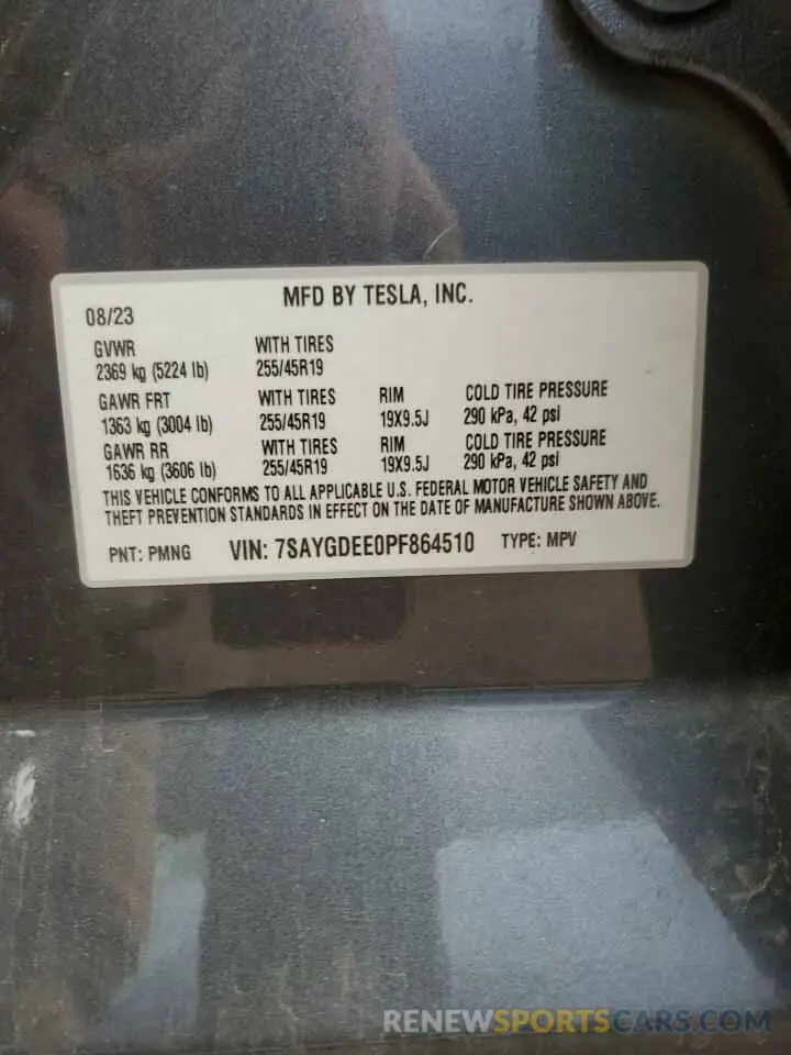 13 Photograph of a damaged car 7SAYGDEE0PF864510 TESLA MODEL Y 2023