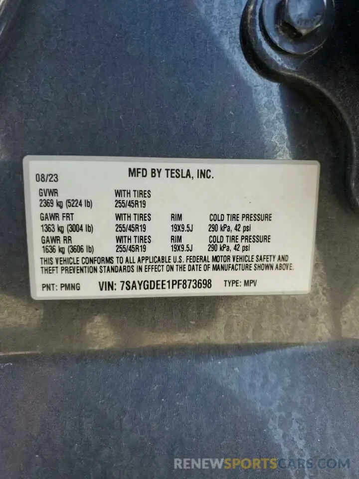 15 Photograph of a damaged car 7SAYGDEE1PF873698 TESLA MODEL Y 2023