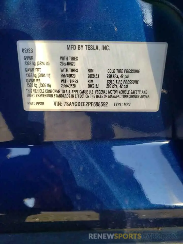 14 Photograph of a damaged car 7SAYGDEE2PF688592 TESLA MODEL Y 2023