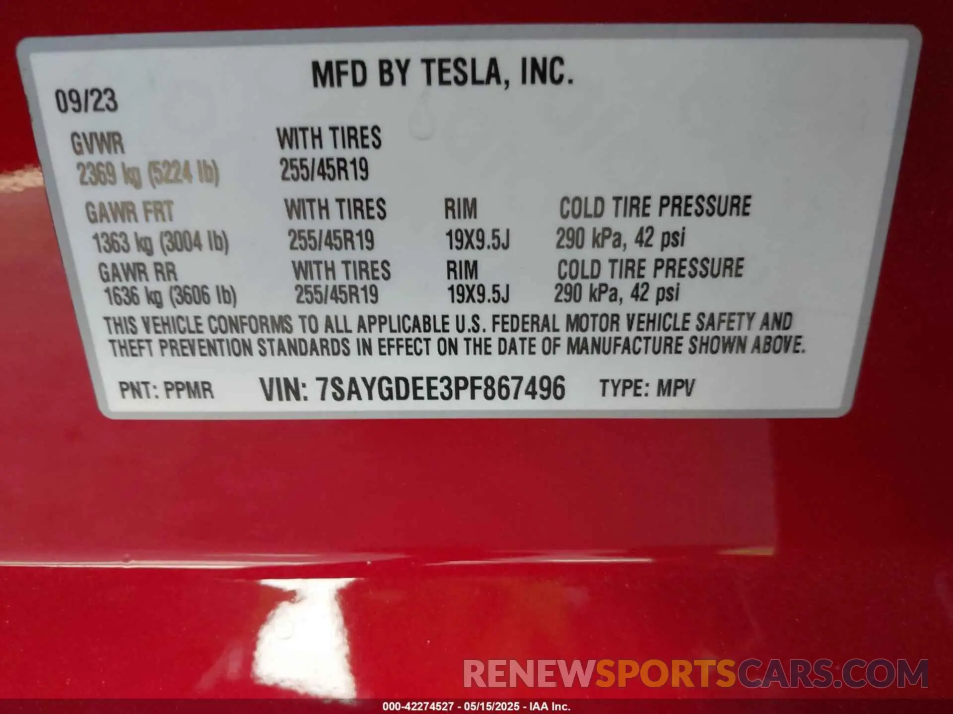 9 Photograph of a damaged car 7SAYGDEE3PF867496 TESLA MODEL Y 2023