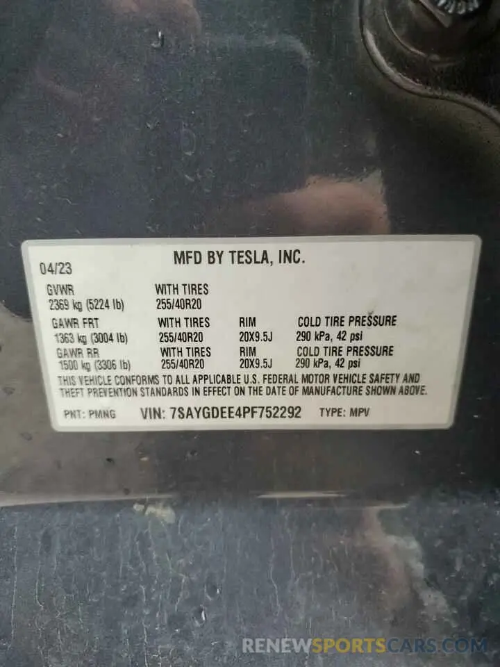 12 Photograph of a damaged car 7SAYGDEE4PF752292 TESLA MODEL Y 2023