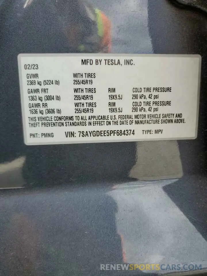 14 Photograph of a damaged car 7SAYGDEE5PF684374 TESLA MODEL Y 2023