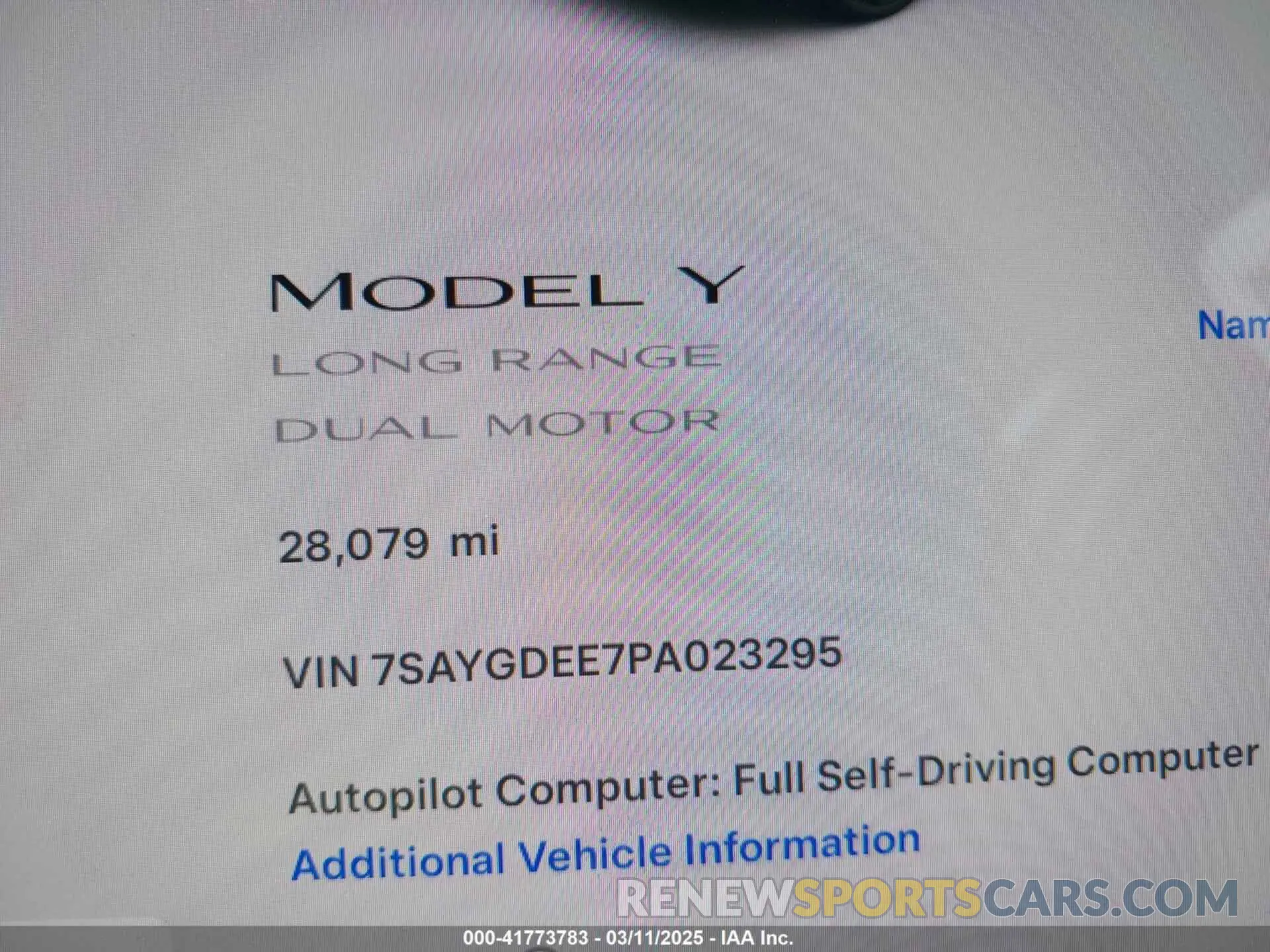 7 Photograph of a damaged car 7SAYGDEE7PA023295 TESLA MODEL Y 2023