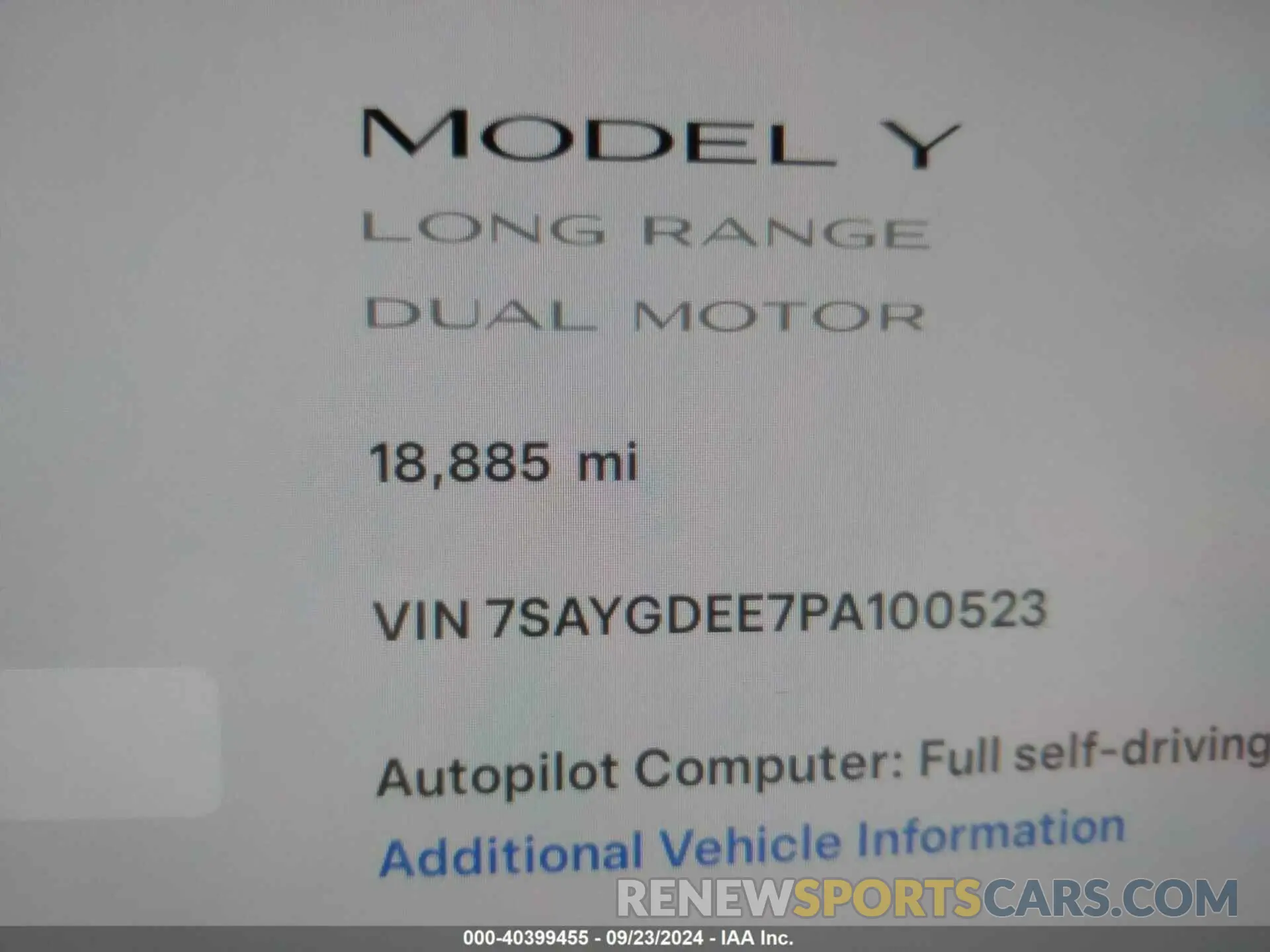 15 Photograph of a damaged car 7SAYGDEE7PA100523 TESLA MODEL Y 2023