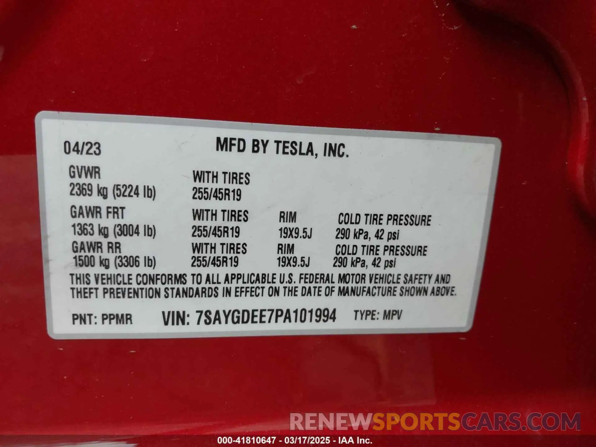 9 Photograph of a damaged car 7SAYGDEE7PA101994 TESLA MODEL Y 2023