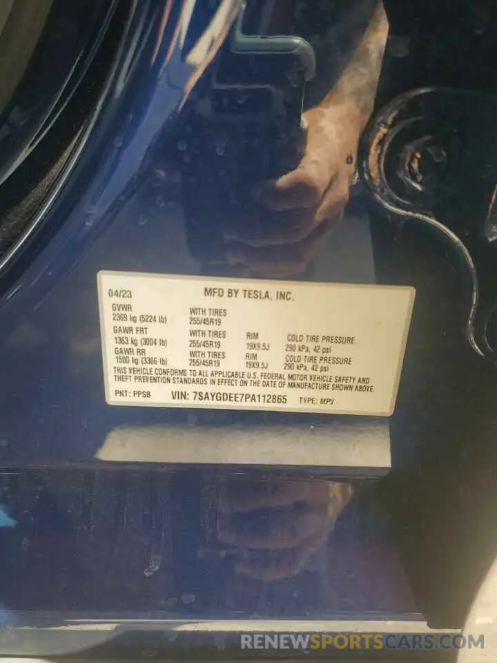 12 Photograph of a damaged car 7SAYGDEE7PA112865 TESLA MODEL Y 2023