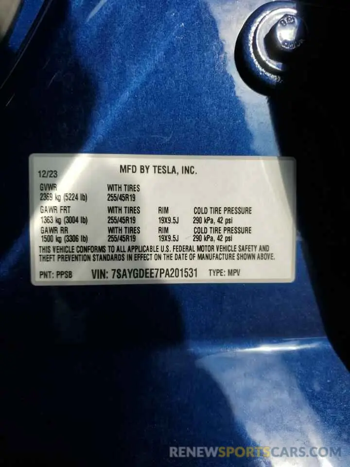 12 Photograph of a damaged car 7SAYGDEE7PA201531 TESLA MODEL Y 2023