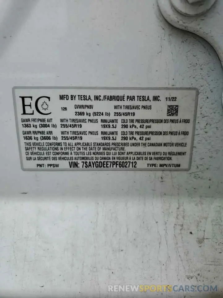 13 Photograph of a damaged car 7SAYGDEE7PF602712 TESLA MODEL Y 2023
