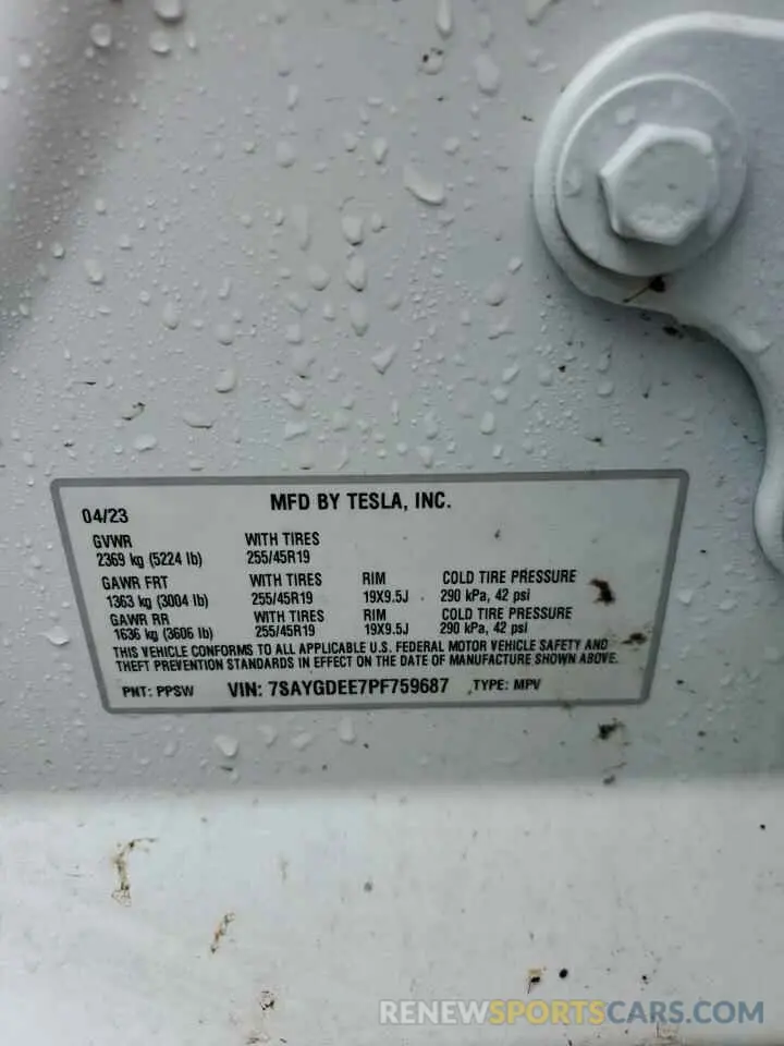 13 Photograph of a damaged car 7SAYGDEE7PF759687 TESLA MODEL Y 2023