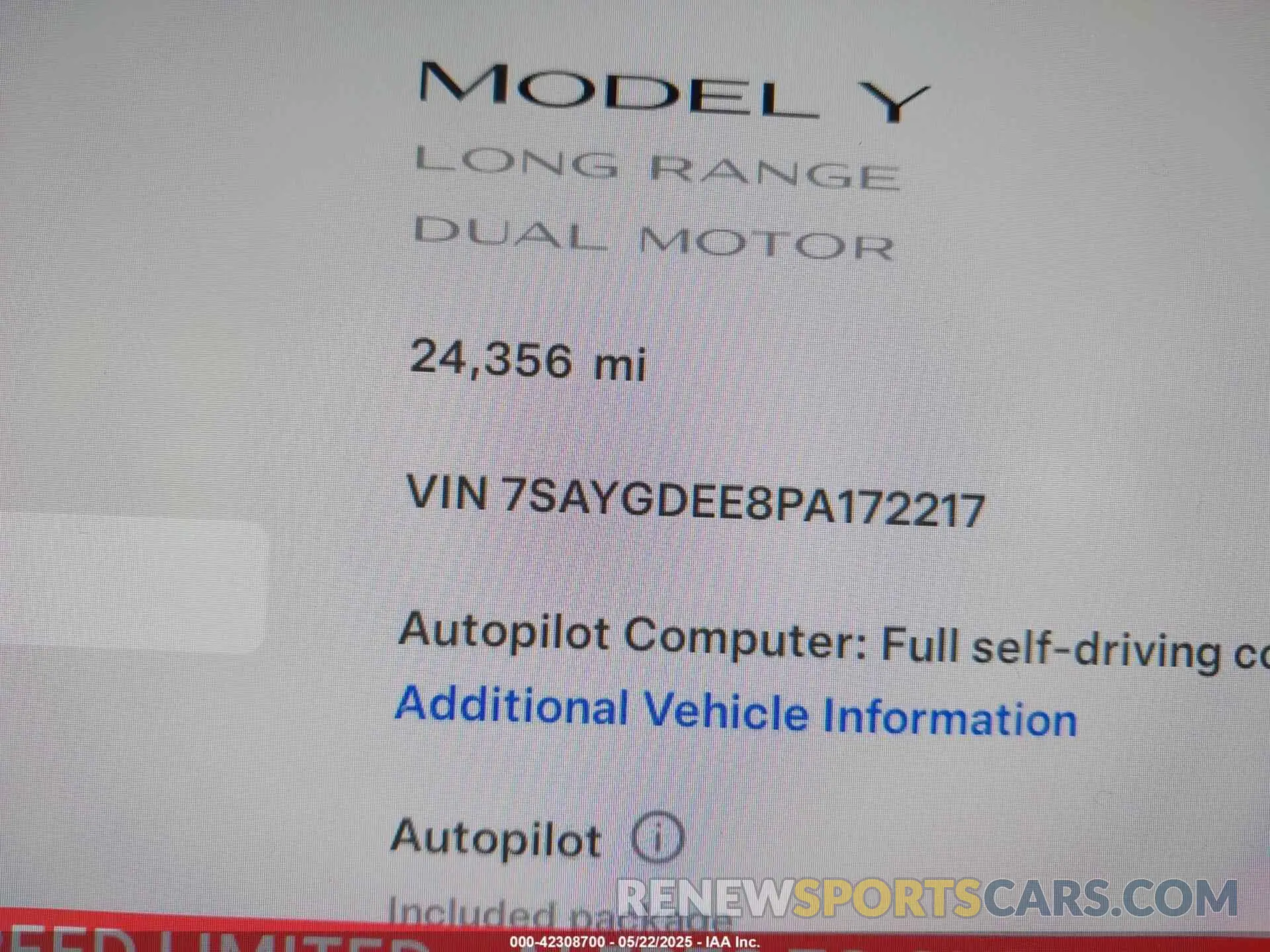 15 Photograph of a damaged car 7SAYGDEE8PA172217 TESLA MODEL Y 2023