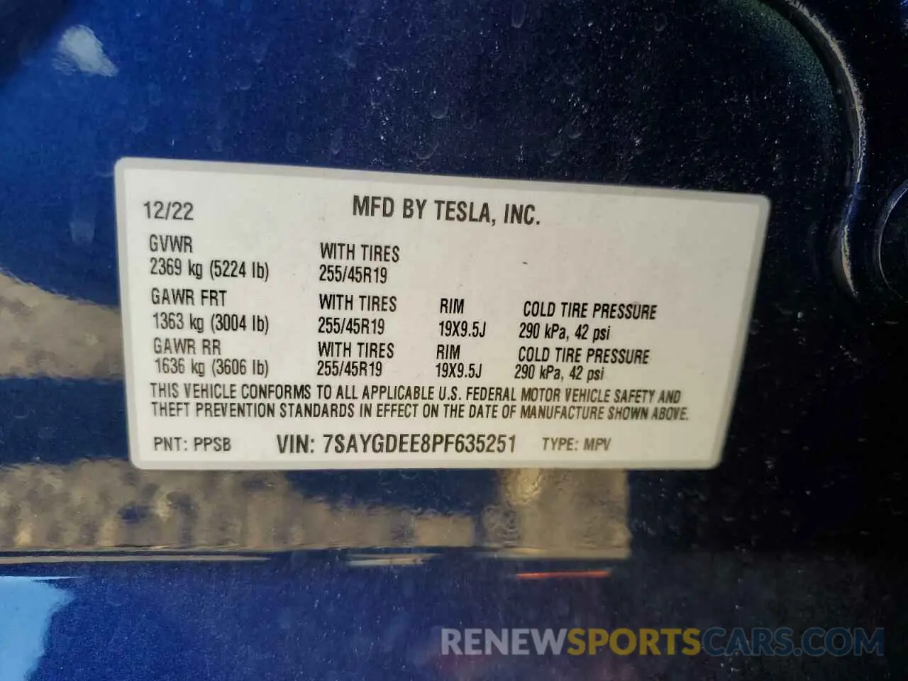 12 Photograph of a damaged car 7SAYGDEE8PF635251 TESLA MODEL Y 2023
