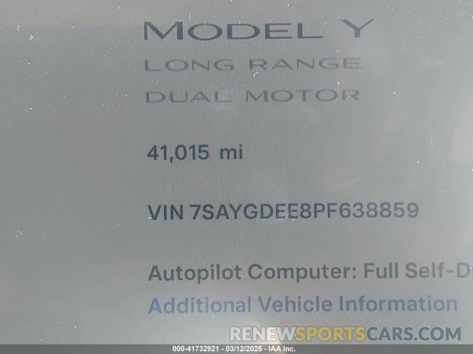 15 Photograph of a damaged car 7SAYGDEE8PF638859 TESLA MODEL Y 2023