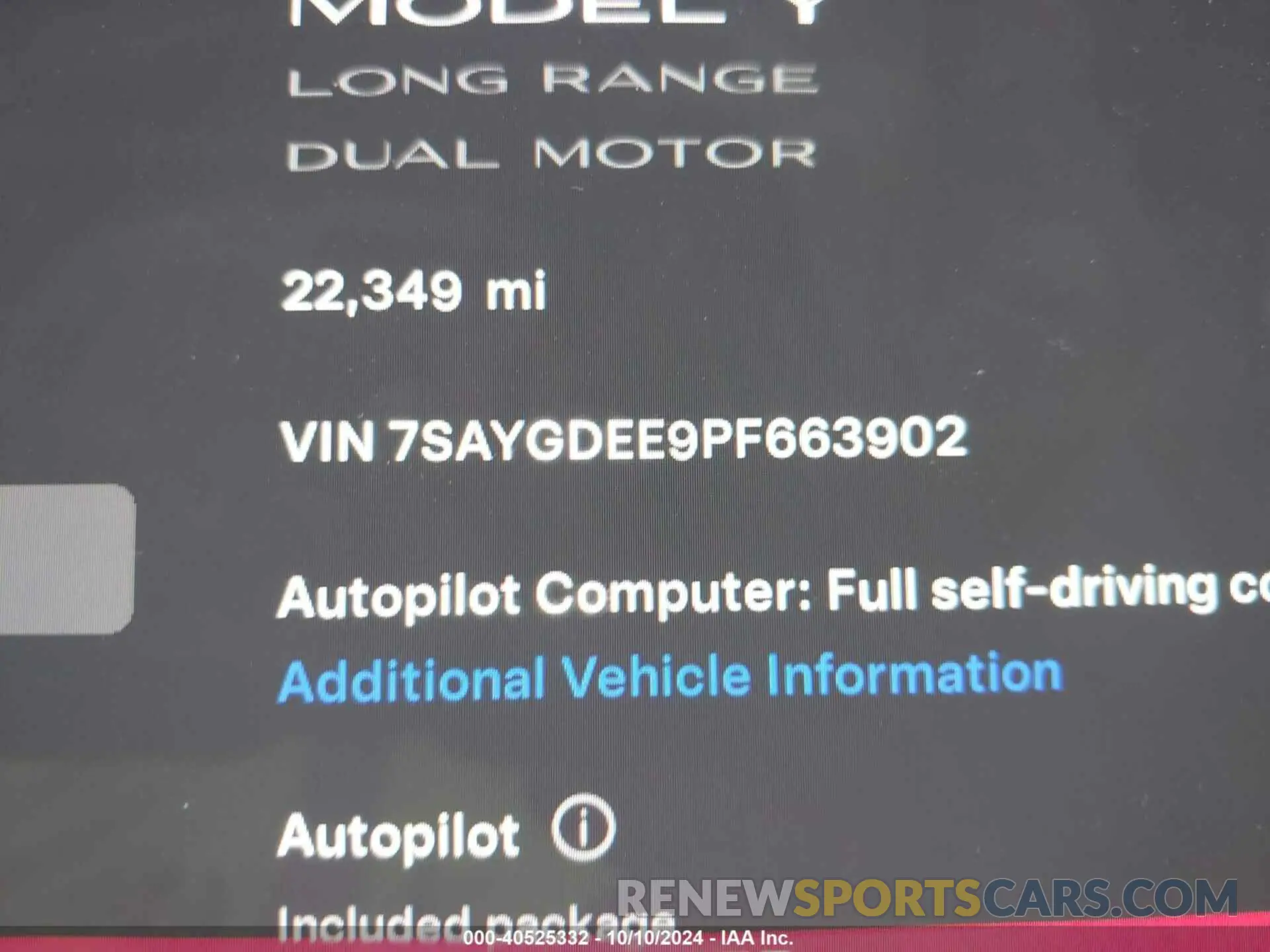 15 Photograph of a damaged car 7SAYGDEE9PF663902 TESLA MODEL Y 2023
