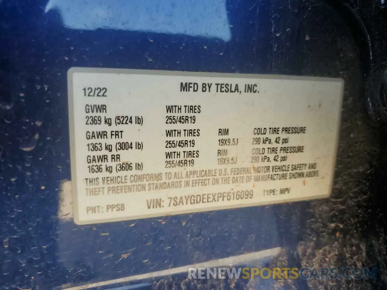 13 Photograph of a damaged car 7SAYGDEEXPF616099 TESLA MODEL Y 2023