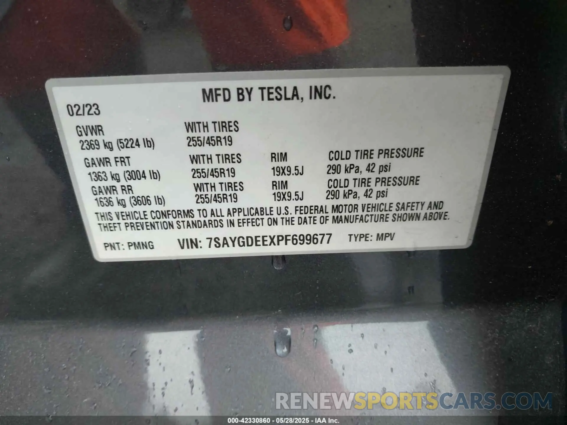 9 Photograph of a damaged car 7SAYGDEEXPF699677 TESLA MODEL Y 2023