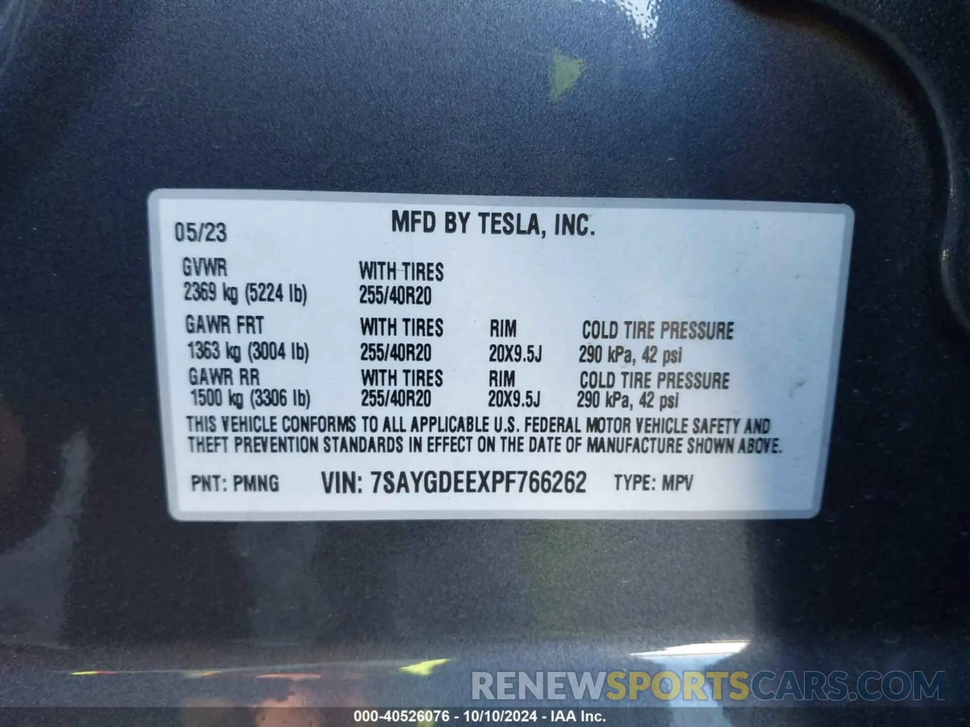 9 Photograph of a damaged car 7SAYGDEEXPF766262 TESLA MODEL Y 2023