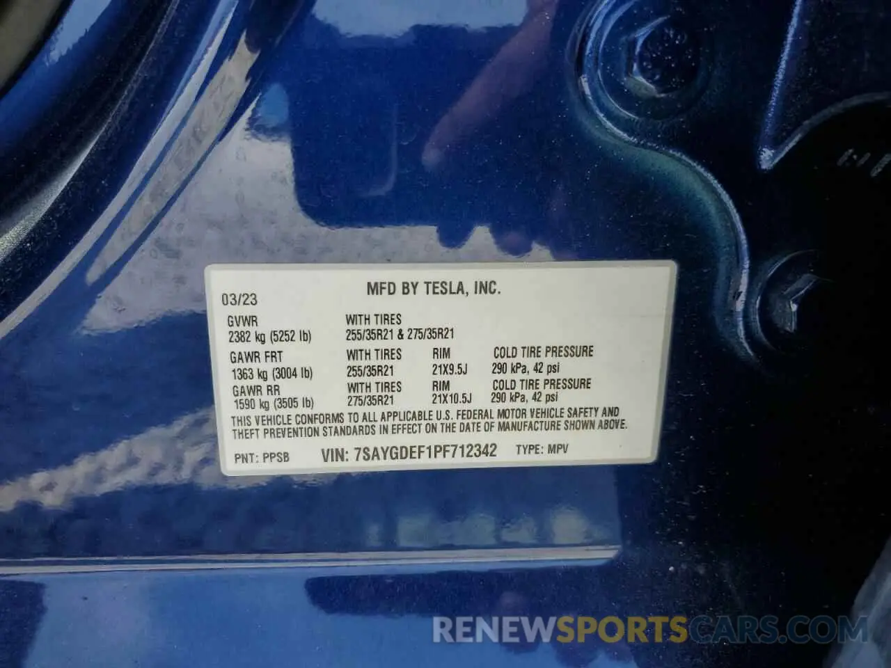 13 Photograph of a damaged car 7SAYGDEF1PF712342 TESLA MODEL Y 2023